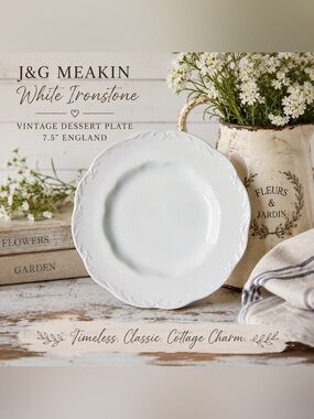 J&G Meakin White Ironstone Vintage Dessert Plate 7.5” England Classic White
